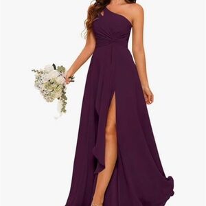 Purple One Shoulder Ruched Gown with Slit